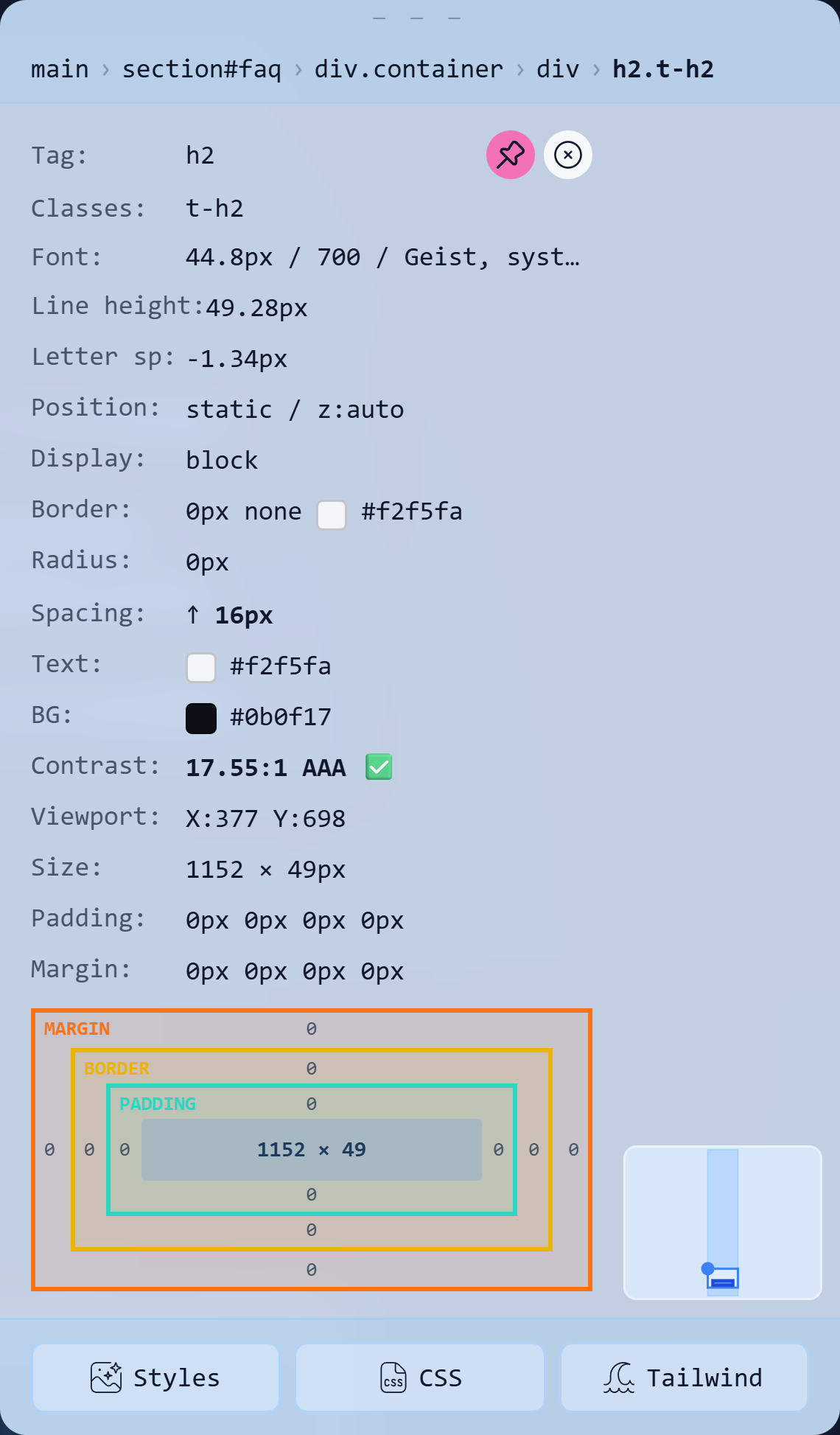 Calibrly features showing element details